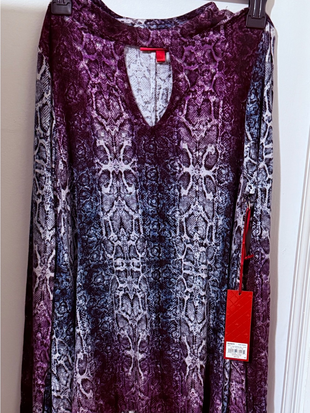 Womens Jennifer Lopez Purple Snake-Print V-Neck Tunic Top